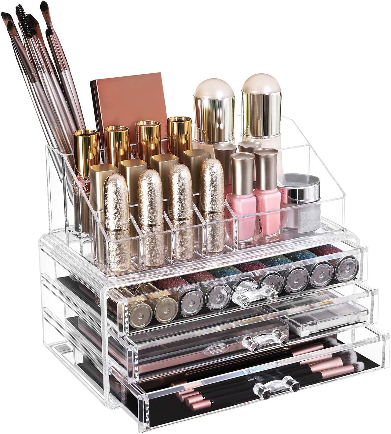 Songmics acrylic Cosmetic Organiser Drawer Box with nail polish stand lipstick holder (3 drawers)