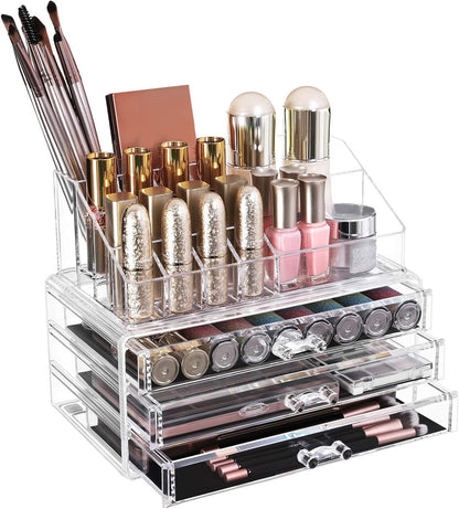 Songmics acrylic Cosmetic Organiser Drawer Box with nail polish stand lipstick holder (3 drawers)