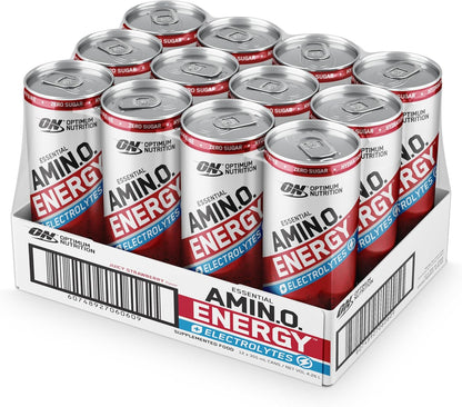OPTIMUM NUTRITION Amino Energy + Electrolytes Sparkling Hydration Drink, Strawberry Flavour, 355ml, 12 Pack