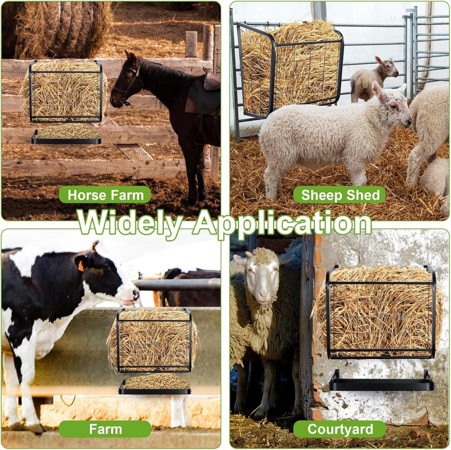 mopam Horse Hay Feeder, 23 Gallons Wall Mounted Metal Goat Hay Rack Fence Livestock Feeder for Farm Cattle Sheep Indoor Outdoor Uses 24.4''x14''x22.6''