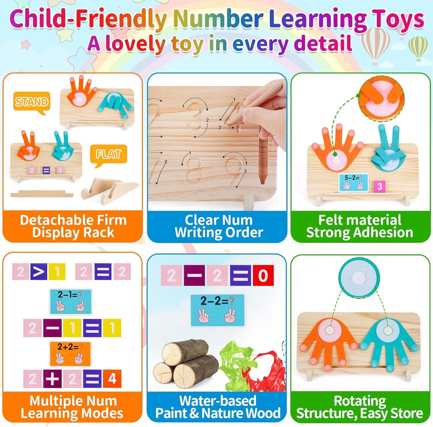 FCSONU Preschool Learning Educational Toys for Toddlers 3-4, Math Manipulatives Finger Counting Number Counting Blocks for Kids Ages 3-5, Montessori Toys for 3 4 5 Year Old Boys Girls Birthday Gifts