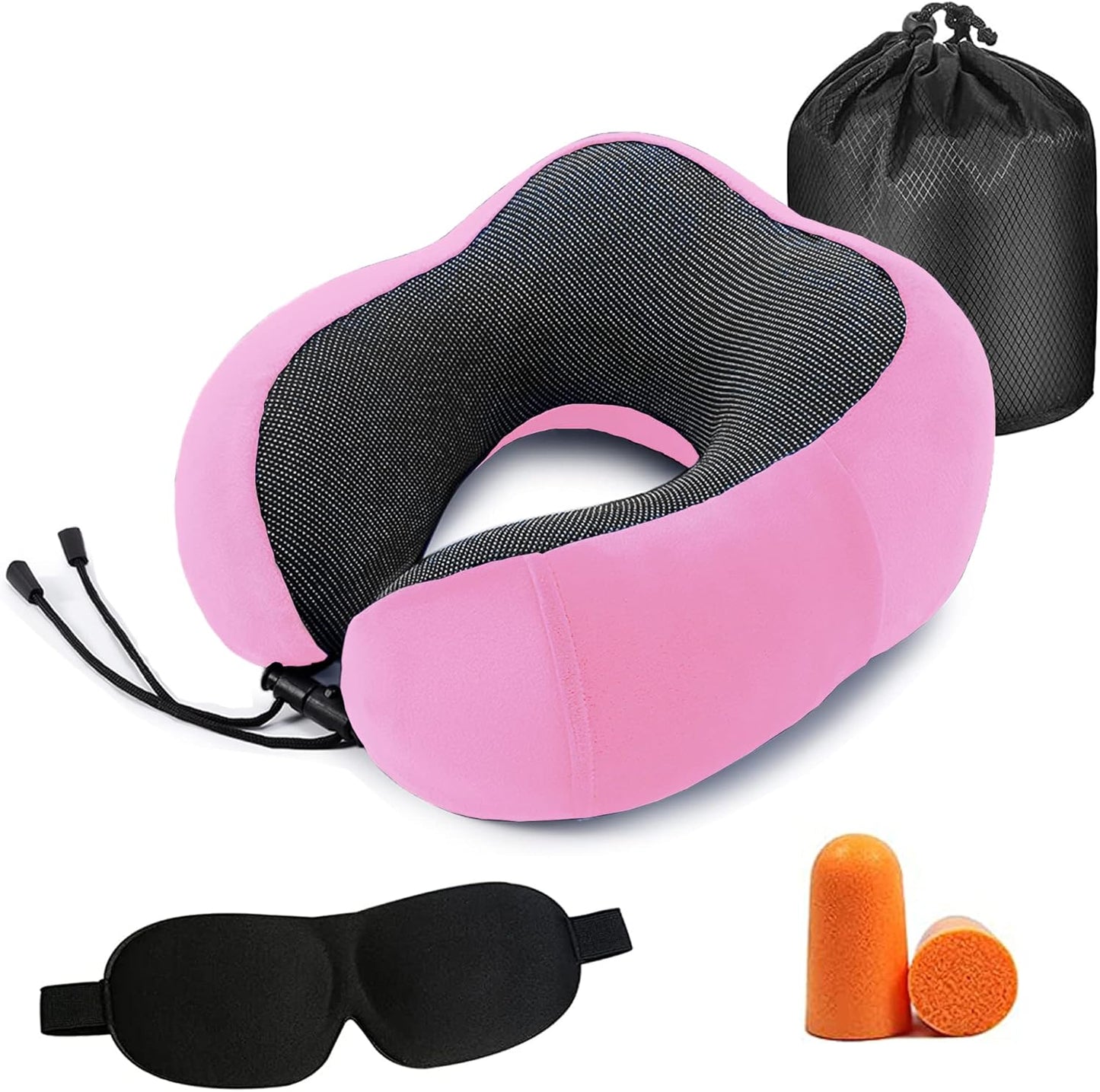 Bestek Memory Foam Travel Neck Pillow with 3D Eyemask and Earplugs, Neck Support Flight Pillow for Airplane Car Bus Train Travelling Camping