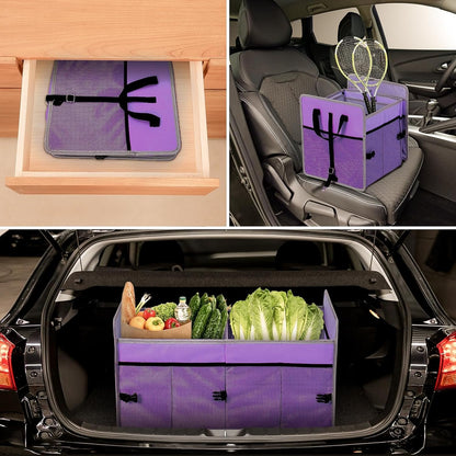 GPUSFAK Collapsible Trunk Organizer, 75L Large Capacity Portable Car Storage for SUV, Purple, 2 Compartments