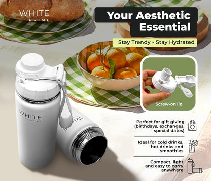 WHITE Prime | 18 oz Water Bottle | Wide Mouth | Drinkware Flasks