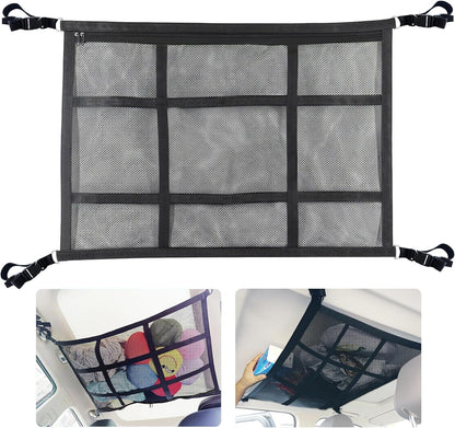 HOZOMT SUV Ceiling Cargo Net, Trunk Organizer, Car Roof Storage, Truck Netting, Van Interior Accessories, Double-Layer Mesh Camping Essentials