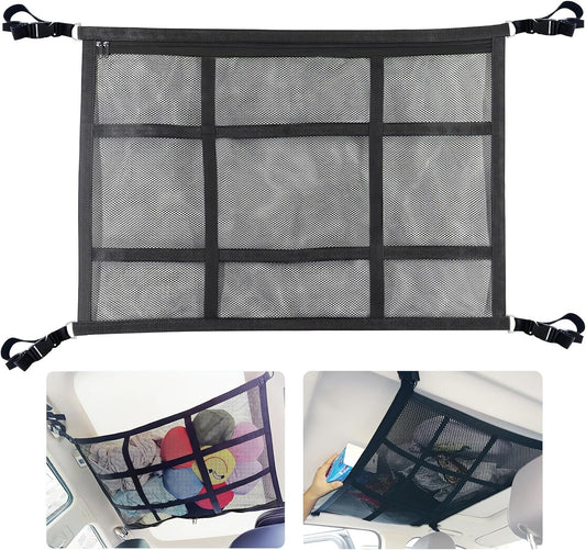 HOZOMT SUV Ceiling Cargo Net, Trunk Organizer, Car Roof Storage, Truck Netting, Van Interior Accessories, Double-Layer Mesh Camping Essentials