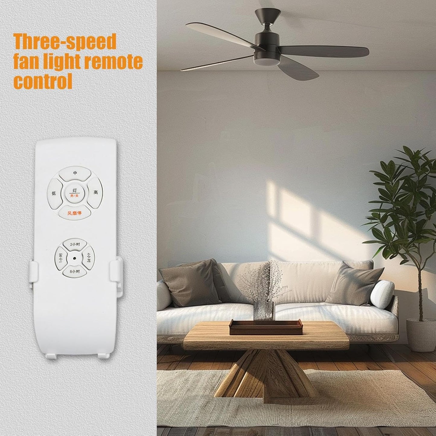 Ceiling Fan Remote Control, Small Size Remote Control and Receiver for Ceiling Fan and Lamp, Adjustable Wind Speed Transmitter, 3-Speed Fan Controller with Timer, Light Control for Home Use