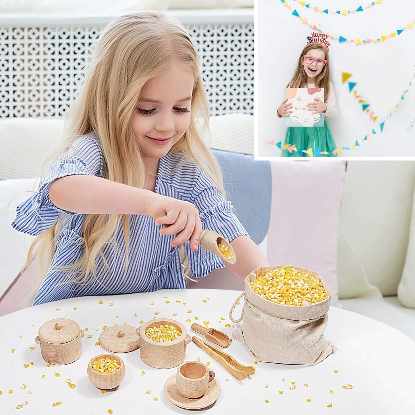 MONT PLEASANT Sensory Bin Toys for Toddlers Montessori Toys, Waldorf Toys, Pretend Play Dish and Tongs- Fine Motor Learning Toys for Sensory Table Activities