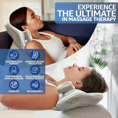 BACKplus Deep Kneading Shiatsu Massage Pillow – Equipped with Heat Therapy for Muscle Relief and Improved Blood Circulation – Portable Deep Tissue Neck and Back Massager