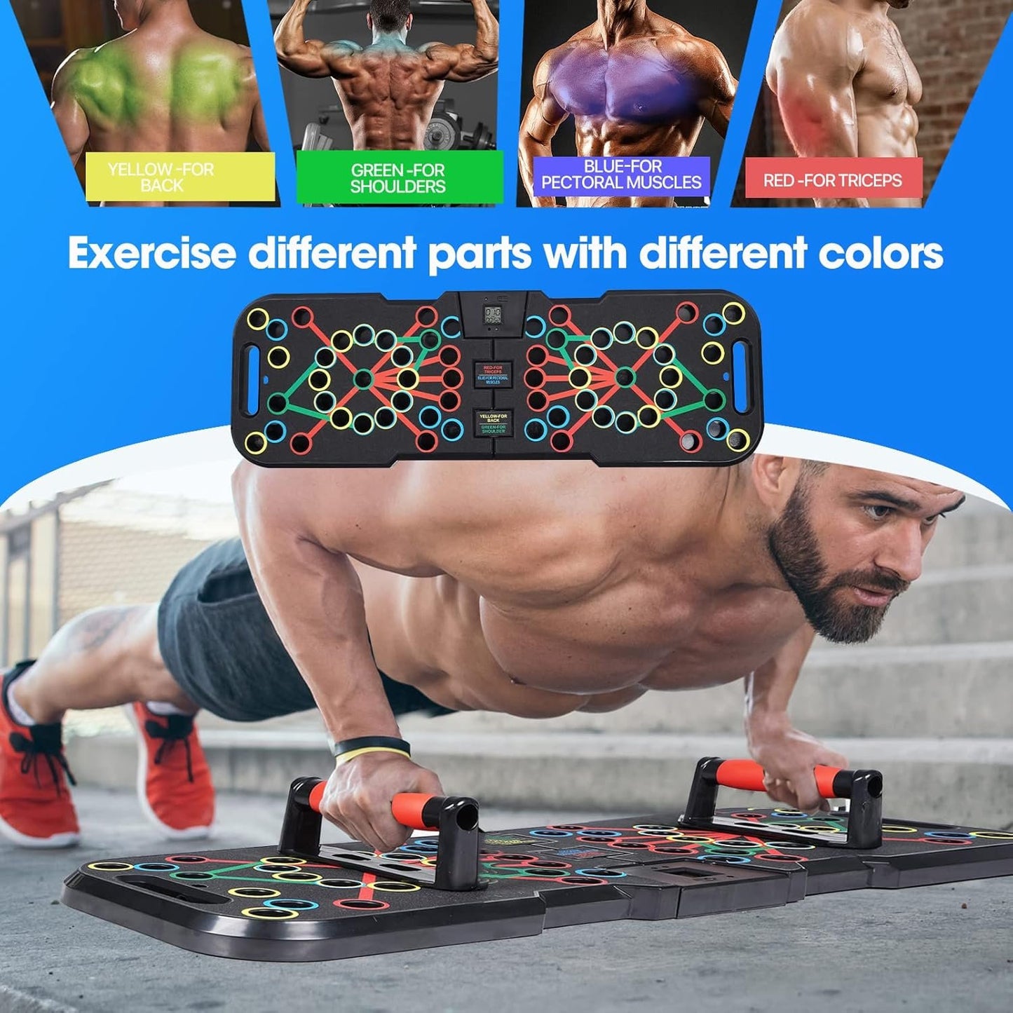 POSKOU Push Up Board System Exercise Workout Board Equipment for Men and Women Portable Gym Strength Training Fitness Push up Stand (41 in 1 with counter)