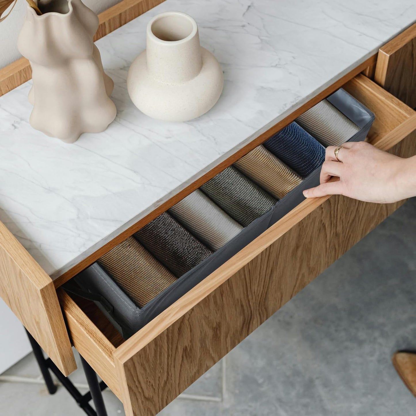 Augfox Set of 2 Wardrobe Organiser - Clothes Storage Box with Drawer Dividers, Perfect for Room Storage, Closet Organization, and Linen Storage (Dark Grey, 45x25x18cm)