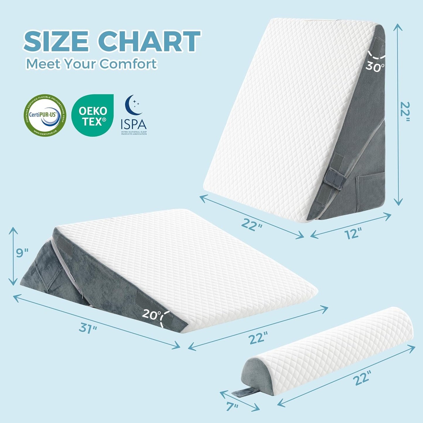 Ganondorf Wedge Pillow Headboard Orthopedic Bed Wedge Pillow Set for Sleeping Adjustable Premium Foam Body Pillow Wedge Elevated Triangle Pillow Back Pillow