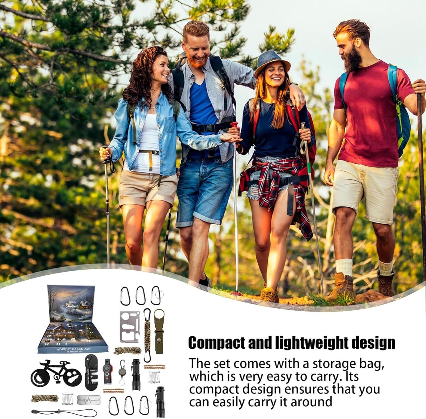 Advent Calendar 2024 Adult, 24 Days Survival Kit Christmas Countdown, Survival Tools for Men, Survival Gadgets, Survival Equipment Set, for Hiking Camping Backpacking (1Set)