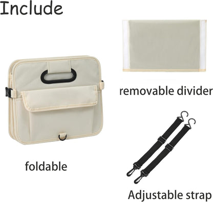 AOKJOY Car Trunk Organizer Collapsible Multi Compartment Car Organizer Adjustable Straps SUV (Beige)