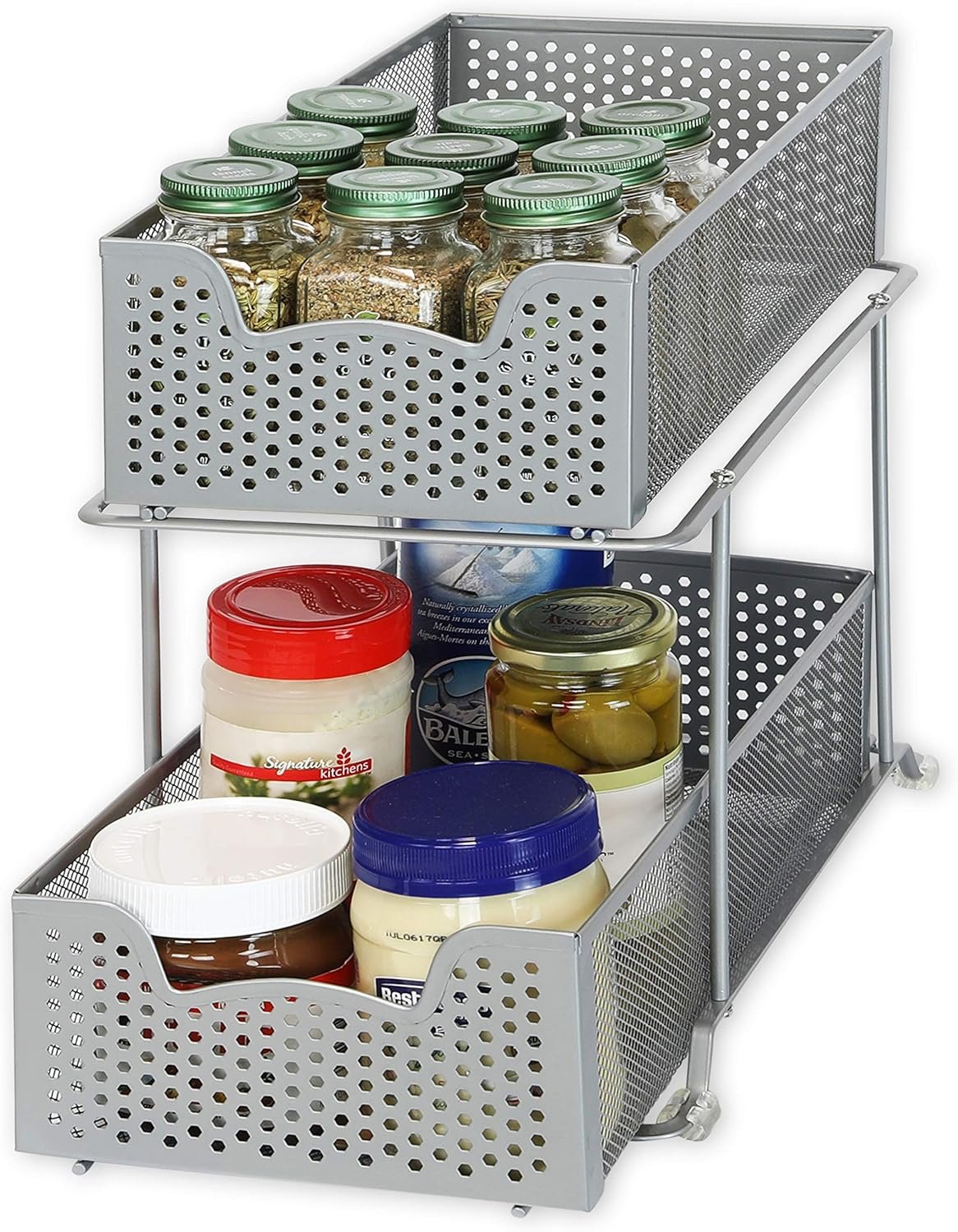 SimpleHouseware 2 Tier Pull-Out Sliding Cabinet Organizer Drawer for Under Sink, Kitchen and Bathroom, Silver