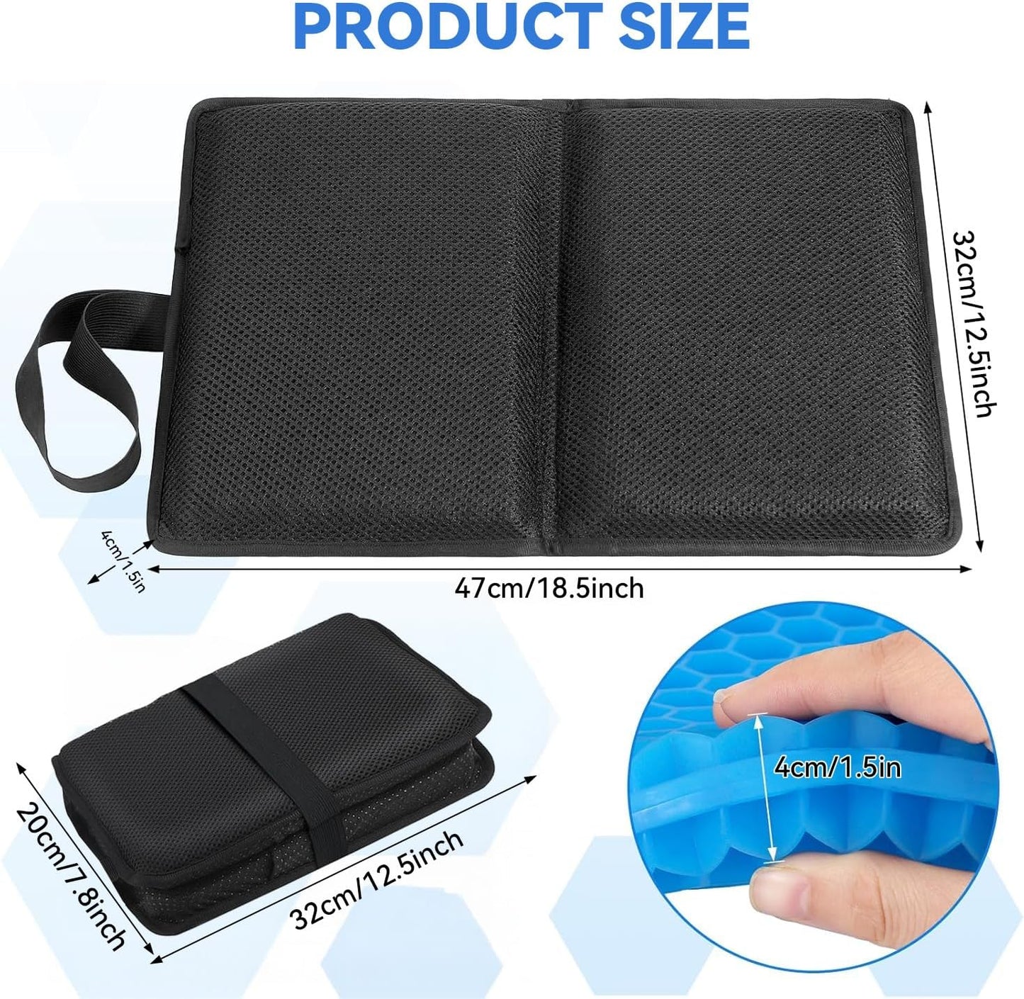Gel Seat Cushion for Long Sitting, Foldable Seat Cushion for Pressure Relief, Breathable Honeycomb Gel Seat Soft & Cool, Portable Travel Car Cushion with Non-Slip Cover for Home Office