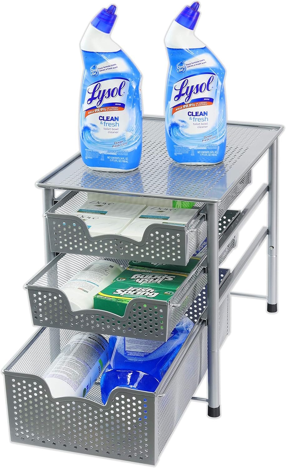 SimpleHouseware Stackable 3 Tier Sliding Basket Organizer Drawer, Silver