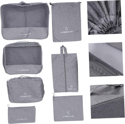 Holibanna 7Pcs Travel Packing Cubes Zipper Clothing Storage Pouches for Luggage Organization Travel Accessories for Clothes Shoes and Makeup Grey