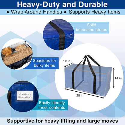 ClearSpace Heavy Duty Moving Bags or Storage Bag, 6 Pack – Large Moving Boxes with Backpack Straps, Zippers & Handles – Perfect for College Dorm, Traveling, Camping, Christmas Decorations