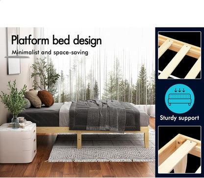 ALFORDSON Bed Frame King Single Wooden Bed Base with Solid Wood Pine Timber Slats, Mattress Base Platform Support, Oak Bed Foundation with Storage Space, Pramod Series Home Bedroom Furniture