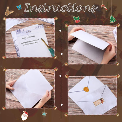 40 Pcs Winter Stationery Paper and Envelopes Set Christmas Stationery Paper Set 8.5 x 11 Inches, 20 Letter Writing Print Paper and 20 Vintage Envelopes
