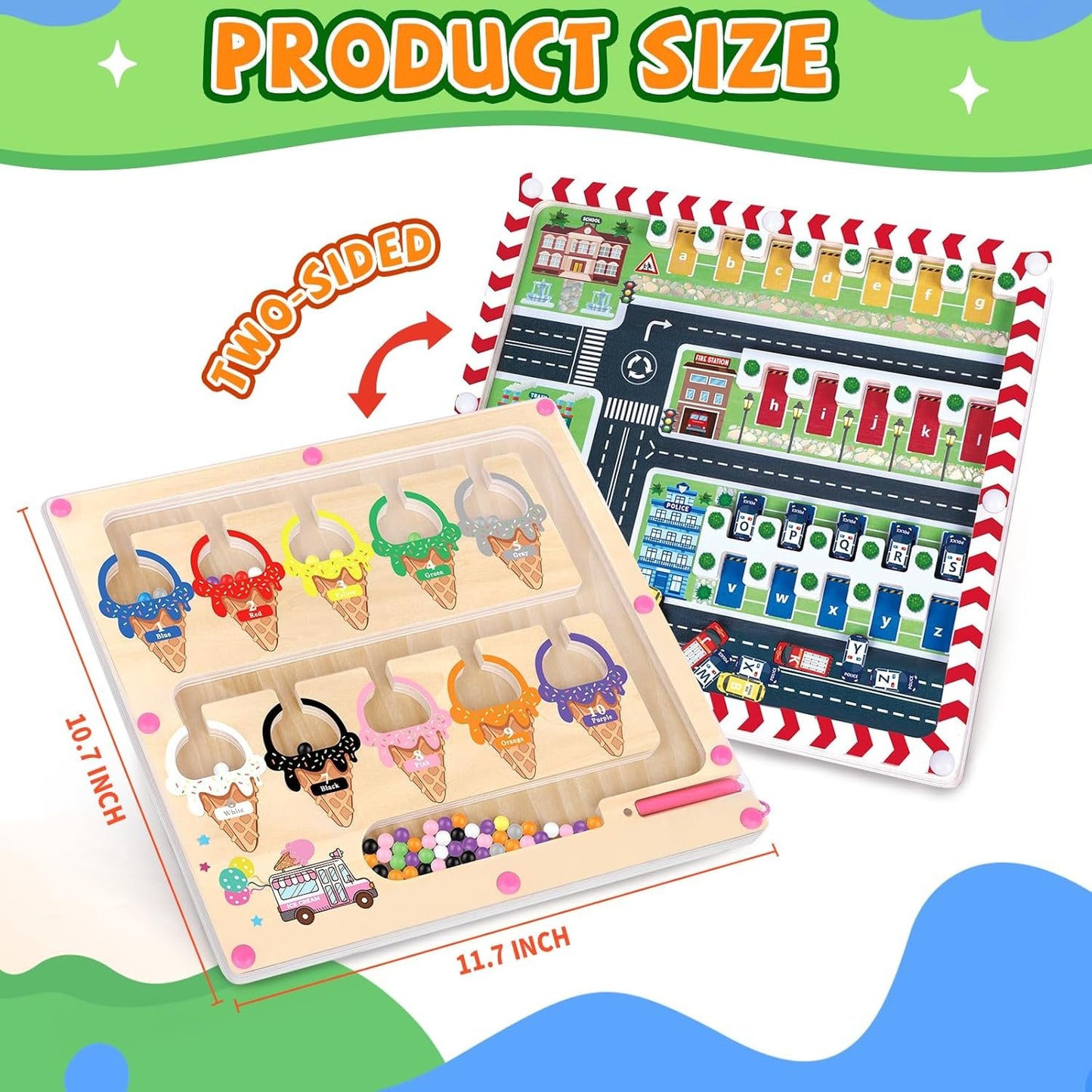 WakeInsa 2 in 1 Montessori Toys for Toddlers,Wooden Magnet Game,Sensory Travel Toddler Toys,Learning & Education Toys,Montessori Toddler Busy Board