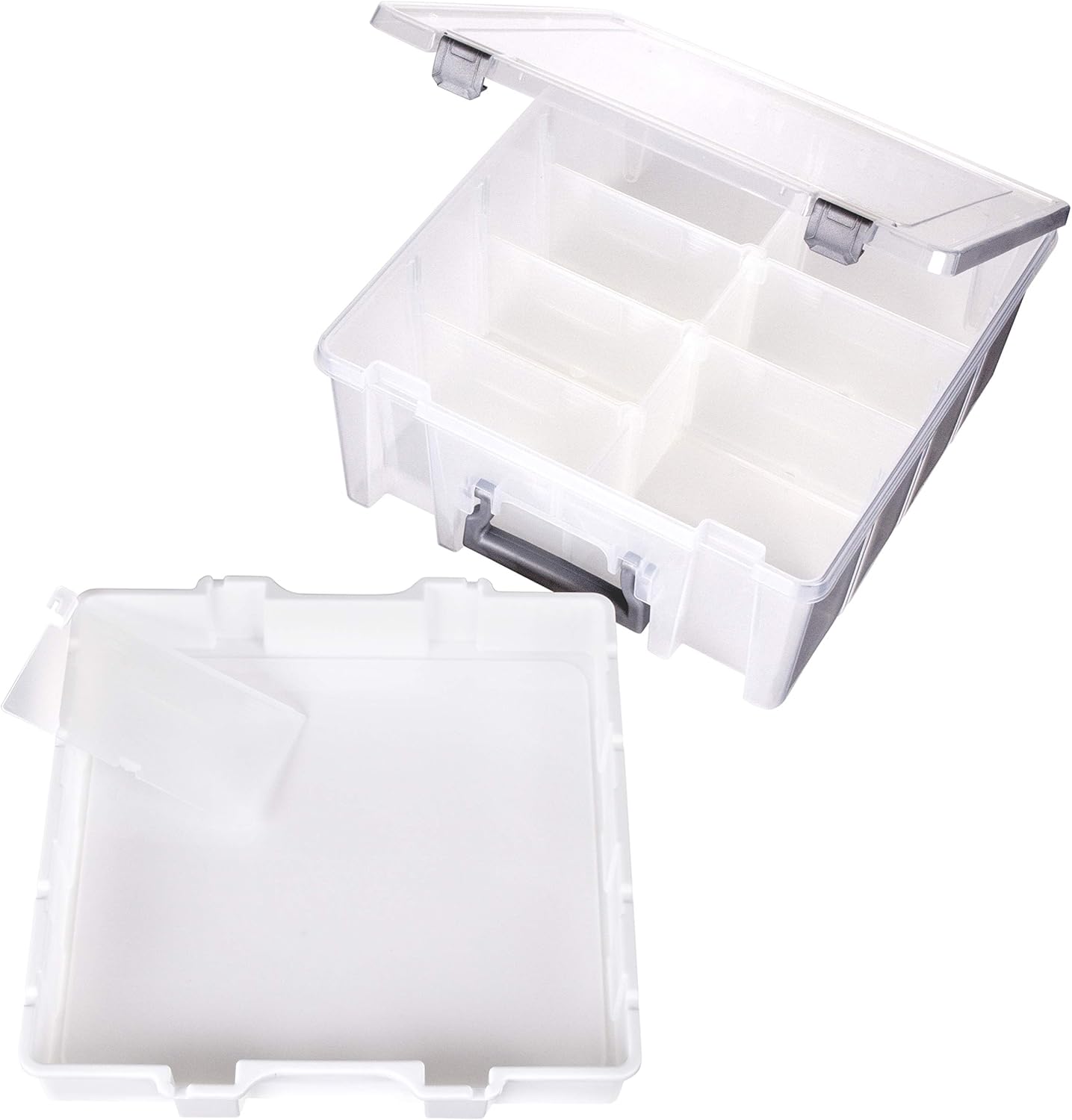 AB Designs 6899ABD Super Satchel Double Deep with Lift-Out Tray and Removable Dividers, Stackable Home Storage Organization Container, Clear with Sliver Latches and Handle