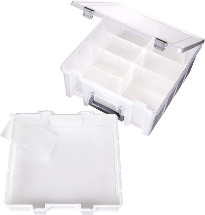 AB Designs 6899ABD Super Satchel Double Deep with Lift-Out Tray and Removable Dividers, Stackable Home Storage Organization Container, Clear with Sliver Latches and Handle