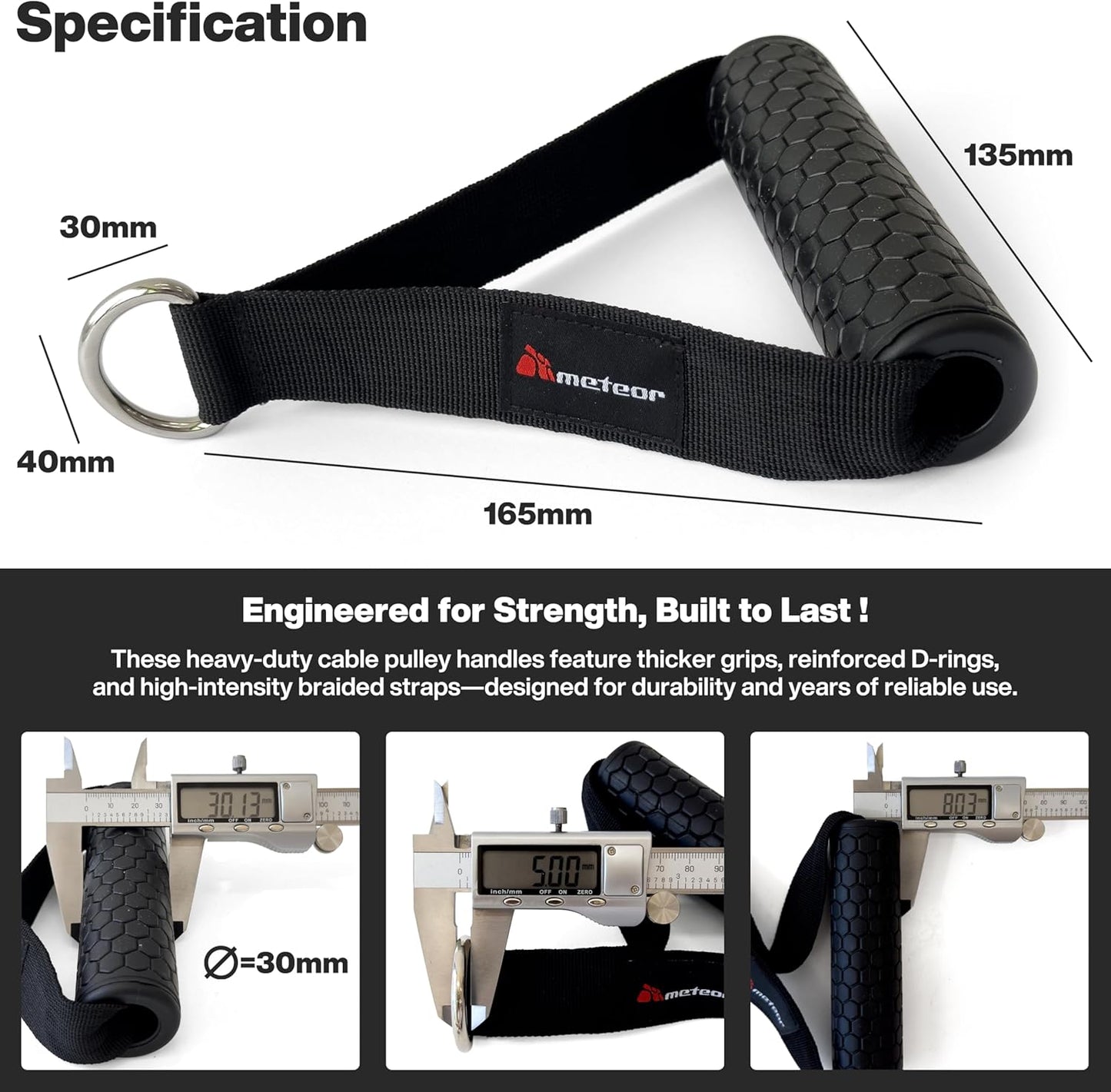 METEOR Heavy-Duty Exercise Handles, Resistance Bands Handles, Cable Machine Attachments for Home Gym, Tricep Rope Replacement, Durable Workout Grips for Pulley Systems