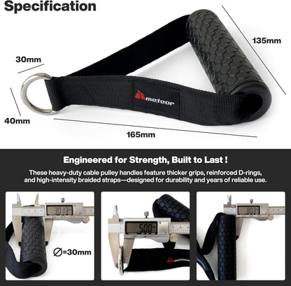 METEOR Heavy-Duty Exercise Handles, Resistance Bands Handles, Cable Machine Attachments for Home Gym, Tricep Rope Replacement, Durable Workout Grips for Pulley Systems