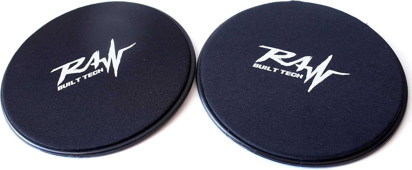 RAW Built Tech Abdominal Core Sliders - Set of 2 Fitness Glide Plates - Great for Abs, Crossfit, Cross Training, Push-ups and Planks - Full Body Core Exercise - Dual Sided Design Works on Any Surface