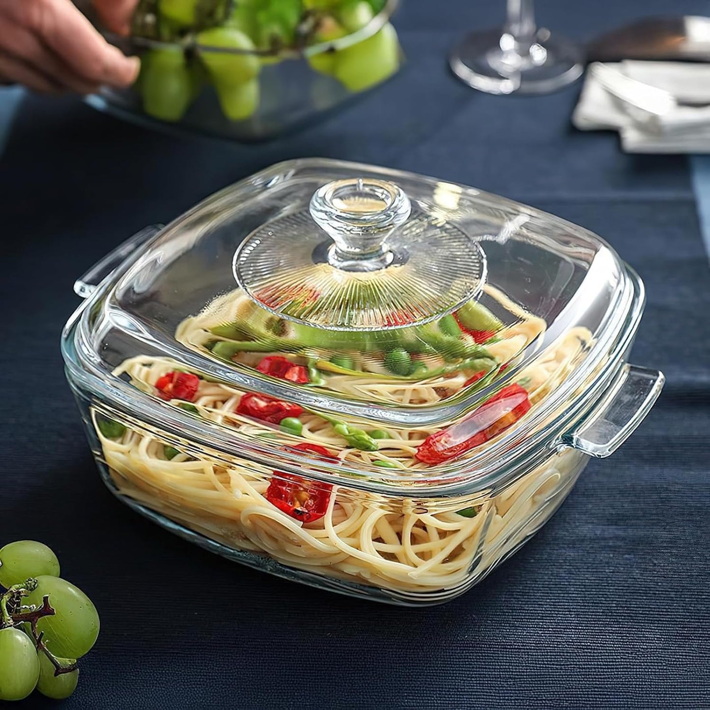 2 Set Glass Casserole Dish with Lid, Square Glass Baking Dishes for Oven Microwave, 0.8 Qt and 1 Qt Small Casserole Dish Clear Covered Casserole Cookware Bakeware for Baking Cooking