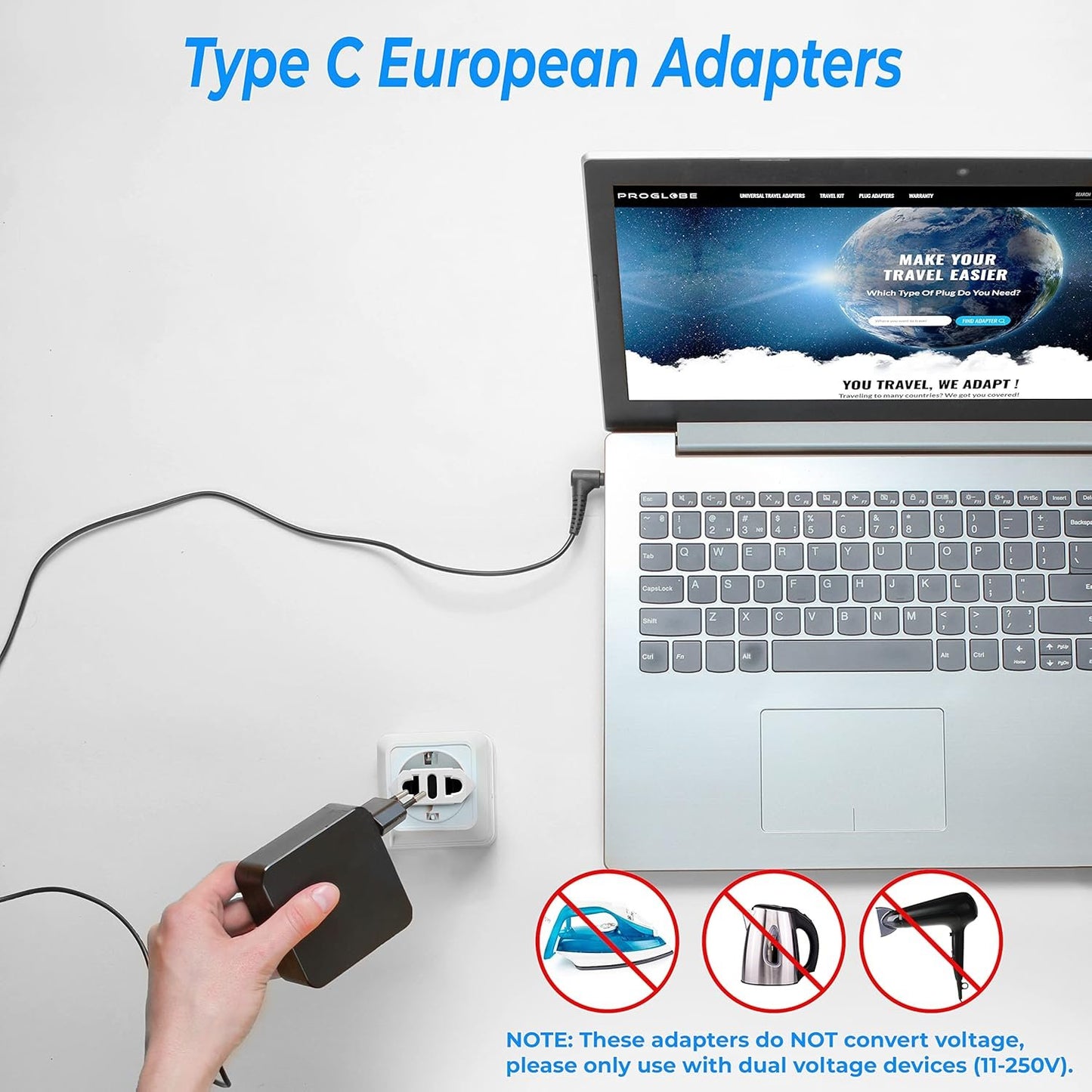 4-Pack European Travel Plug Adapter, Unidapt Canada US to Europe Adapter Type C Outlet Converter America CA USA Italy Spain Germany France EU, Power Plug, White