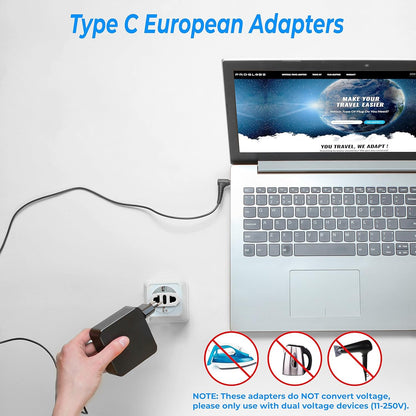 4-Pack European Travel Plug Adapter, Unidapt Canada US to Europe Adapter Type C Outlet Converter America CA USA Italy Spain Germany France EU, Power Plug, White