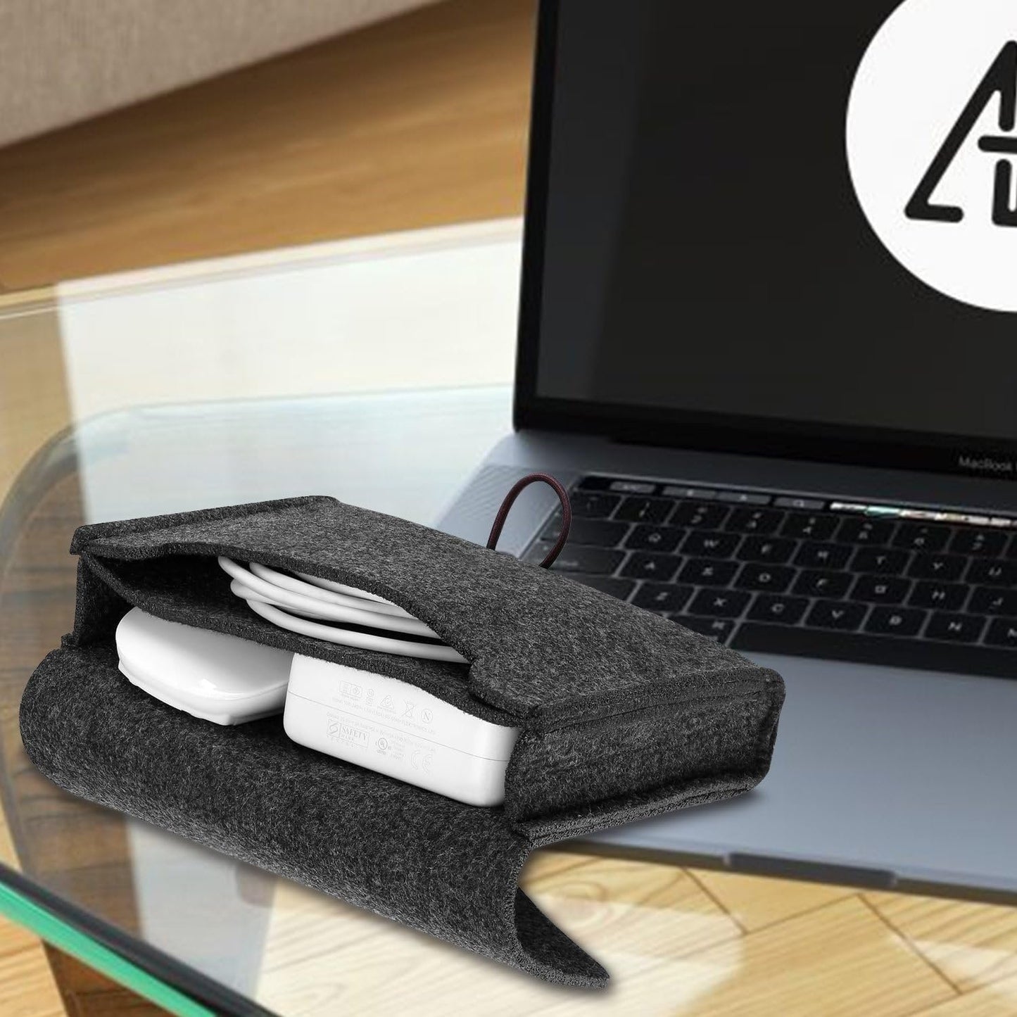 ProCase MacBook Power Adapter Case Storage Bag, Felt Portable Electronics Accessories Organizer Pouch for MacBook Pro Air Laptop Power Supply Magic Mouse Charger Cable Hard Drive Power Bankâ€“Black