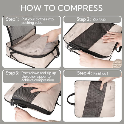 GRANNY SAYS Compression Suitcase Organizer, 6 Pieces Space-Saving Travel Organizer for Suitcases with Zipper, Packing Cubes Compression, Suitcase Organizer Set, Suitcase Organizers, Beige