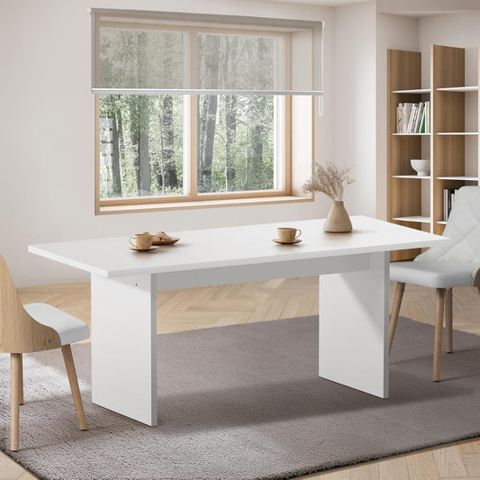Oikiture Dining Table Rectangular 180cm - Natural Timber Design for 6 Seater Easy Assembly White
