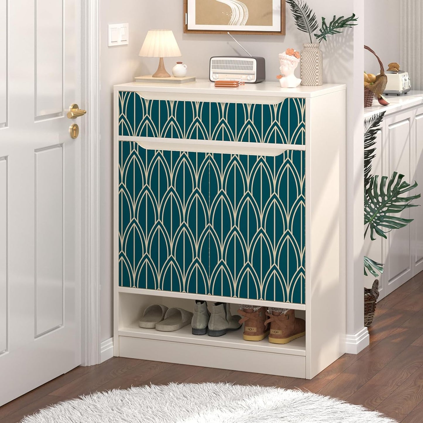 FunStick Geometric Pattern Wallpaper Furniture Sticker Paper Geometric Pattern Green Blue Adhesive Film for Furniture Green Blue Wall Cladding Bedroom Bathroom Geometric 44.5CM×3M