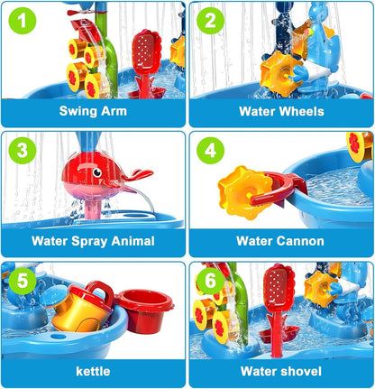 Water Table for Toddlers 3-5 | 3-Tier Kids Water Table Toys, Rain Showers Splash Pond for Outdoor Beach Backyard Summer, Outdoors Play Sensory Play Table Pond for Boys Girls 3-5 4-8