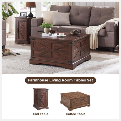 JXQTLINGMU Farmhouse Lift Top Coffee Table with Storage, 36" Wood Square Center Table with Large Hidden Compartment, Rustic Lift Tabletop Dining Table for Home Living Room, Brown
