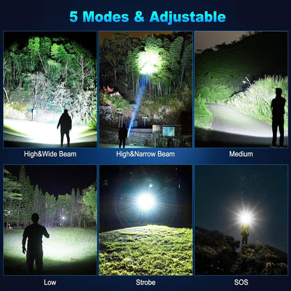 Rechargeable Flashlight 300,000 Lumens, BCOTE Super Bright Led Flashlights, Flash Light with ΒATTERY & 12 Hours Runtime, Zoomable, IPX6 Waterproof Flashlight High Lumens for Emergency Camping