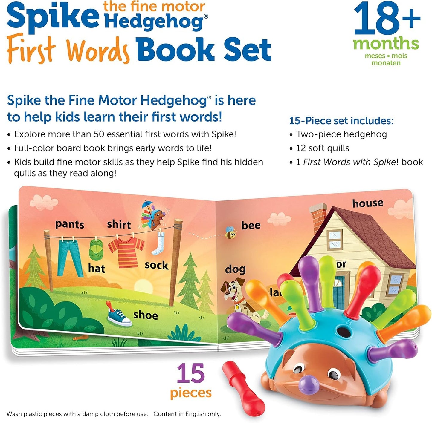 Learning Resources LER9123 Spike Hedgehog First Words, Book Set Top, Toys, Fun, Preschool Fine Motor Skills, Toddler Activity, 15 Pieces, Age 18 Months+
