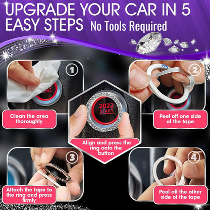 Bling Car Decor SD-1003 Crystal Rhinestone Car Bling Sticker Ring Emblem, Auto Start Engine Ignition Key & Button Bling, by (Silver) by