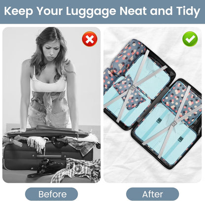 Sarsumir Travel Suitcase Organizer, 8 Pieces Packing Cubes Organizer Suitcase Travel Organizer with Waterproof Bags Toiletry Clothes Shoes, Blue Flower