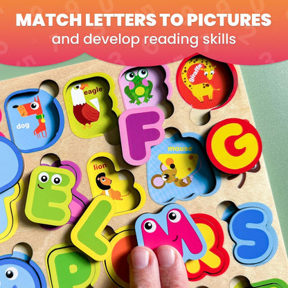 QUOKKA Montessori Alphabet Puzzle for Toddlers 2-4 Years - Educational Wooden Puzzles for Kids Ages 3-5 - Learning Toy Letters and ABC Recognition - Preschool Activity Board - Learning Activities