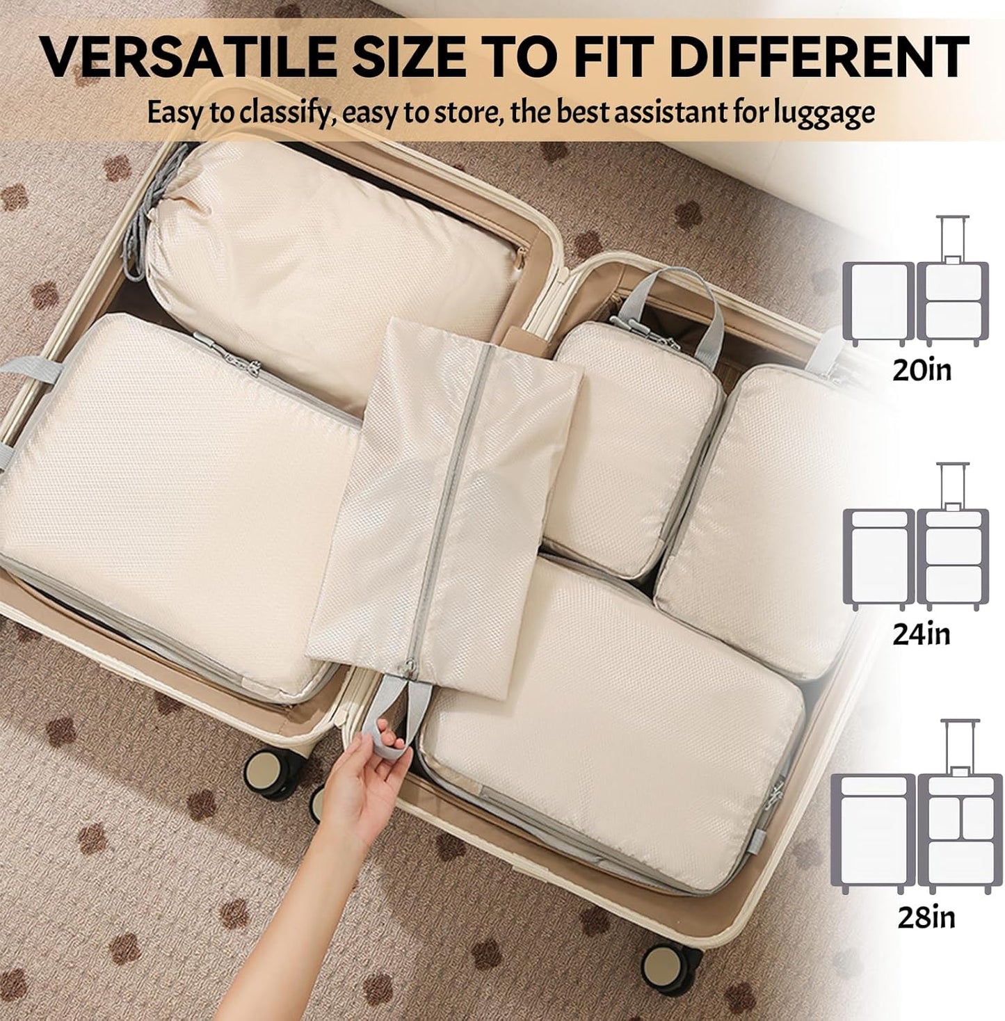 8-Piece Suitcase Organizer, Packing Cubes Compression Organizers Suitcase Travel Vacation and Travel, Organizer Suitcase Set, Space-Saving Suitcase Organizer (Beige)