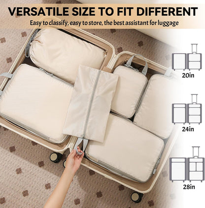 8-Piece Suitcase Organizer, Packing Cubes Compression Organizers Suitcase Travel Vacation and Travel, Organizer Suitcase Set, Space-Saving Suitcase Organizer (Beige)