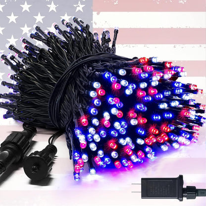 JMEXSUSS 250 LED Red White and Blue Lights for 4th of July Decorations - 91.5ft Connectable Patriotic Lights Outdoor Waterproof with 8 Modes for Home Yard Patio Party Decor