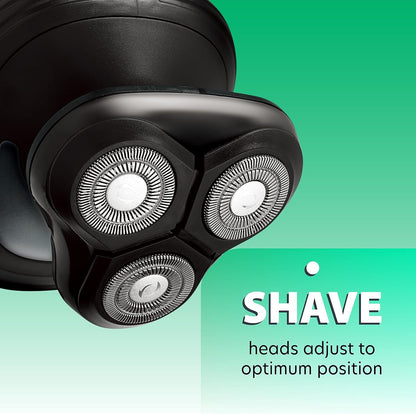 Groom Essentials 3D Rotary Face and Head Shaver for Men, LED Light, Battery-Operated Compact, Cordless Electric Shavers for Men, 3 Floating Heads - Electric Razor, Mens Shaver with Ergonomic Handle