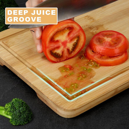 Alijoy Bamboo Cutting Board Set with Holder – Wooden Cutting Boards for Kitchen Set of 3, Chopping Board Set with Juice Groove – Kitchen Accessories for Home